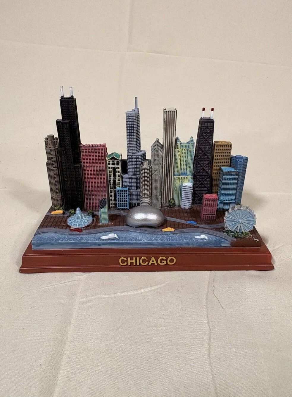 Chicago Skyline Tabletop Sculpture Rectangular Base City Scene